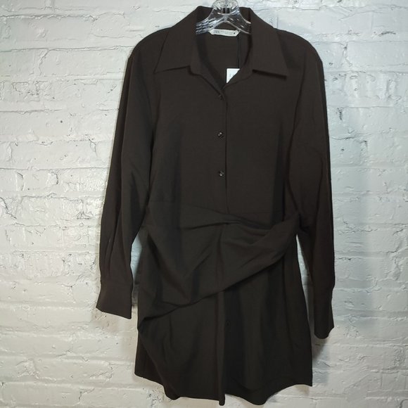 ZARA DRAPED SHIRT DRESS NWT - Picture 3 of 11